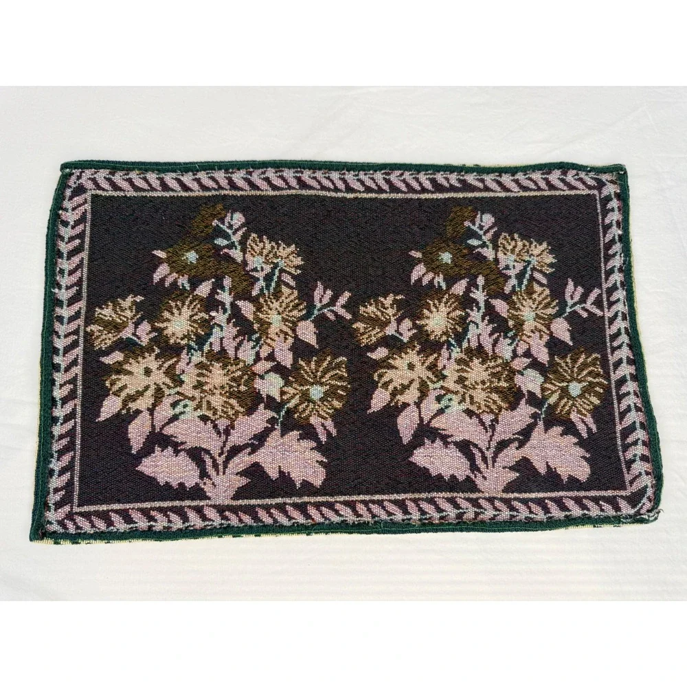 Vintage Floral Woven Tapestry Placemats Set of 6 Blue Flowers Cottagecore Granny